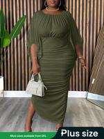 【Plus Size】 Solid Color Dress, Elegant Fashion Casual Dress for Daily Outdoor Wear, Women Clothing for Spring Fall, Women...
