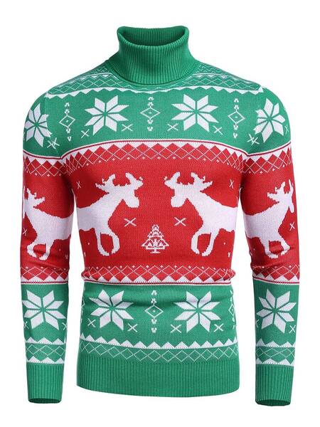 Slim Fit Turtleneck Twisted Sweater (US Only), Christmas Green / XXL
