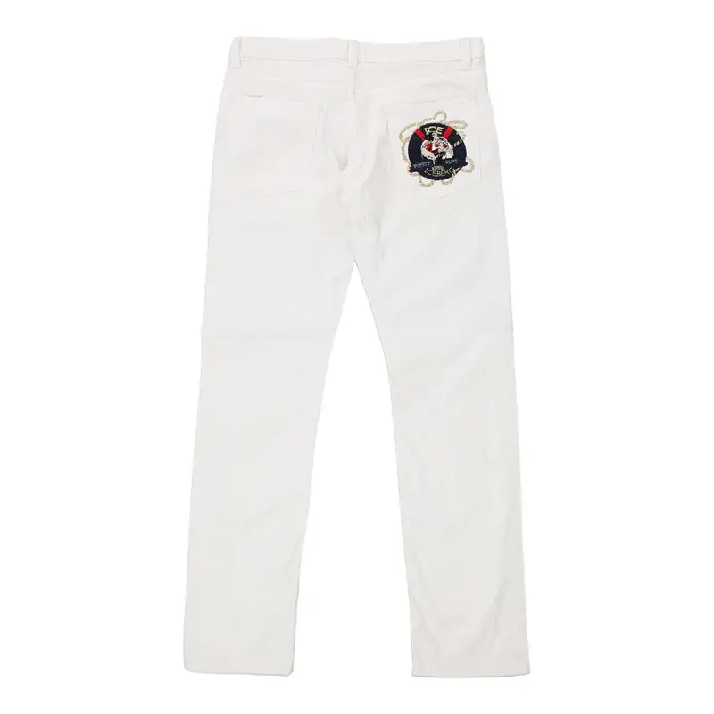 Iceberg Embroidered Trousers - 34W UK 12 White Cotton