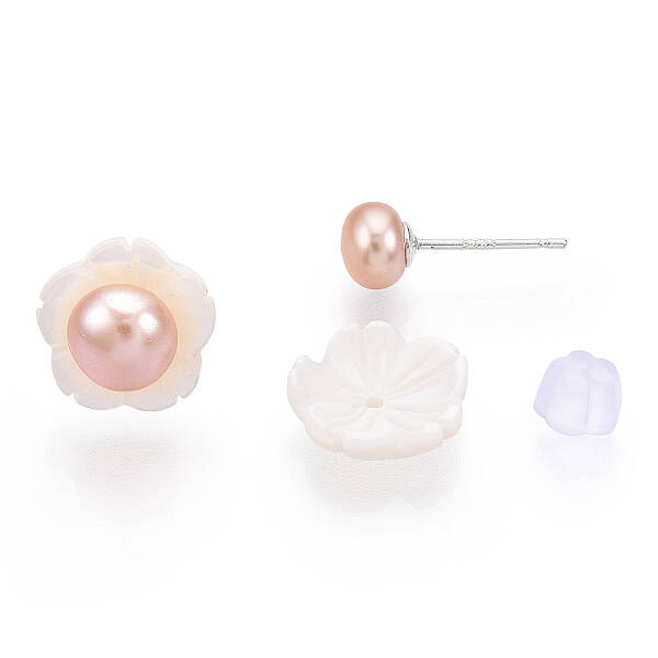 Natural Pearl & White Shell Flower Stud Earrings