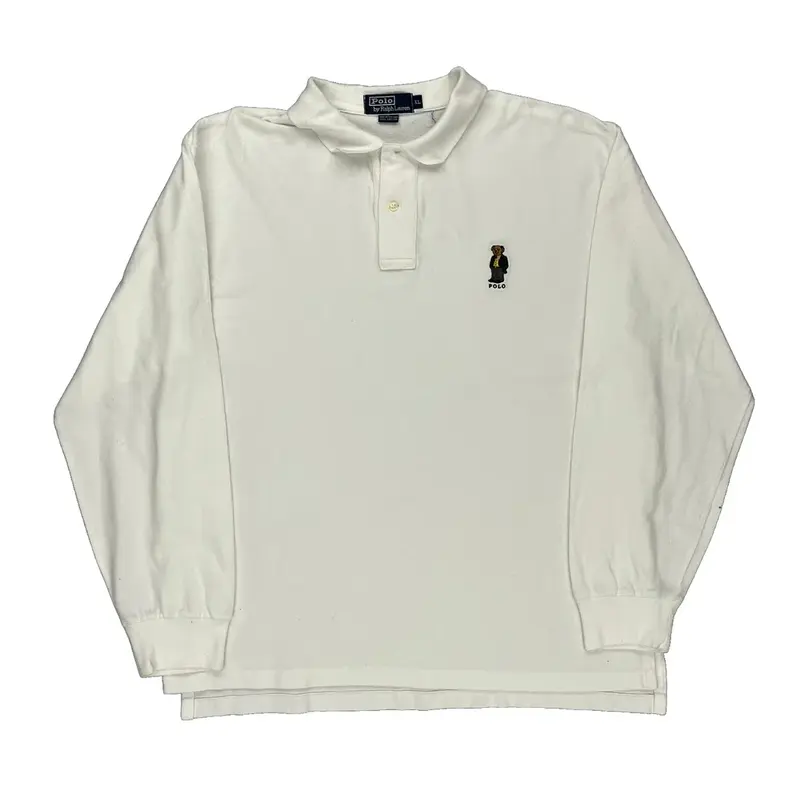 Polo Bear Polo By Ralph Lauren Long Sleeve Polo Shirt - XL White Cotton