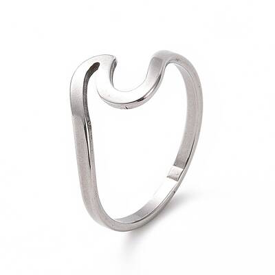 Non-Tarnish 201 Stainless Steel Wave Finger Ring for Women