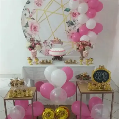 Aperturee Pink Floral And Gold Stripes Round Birthday Backdrop | Round Party Backdrop | Custom Round Backdrop | Round Birthda...