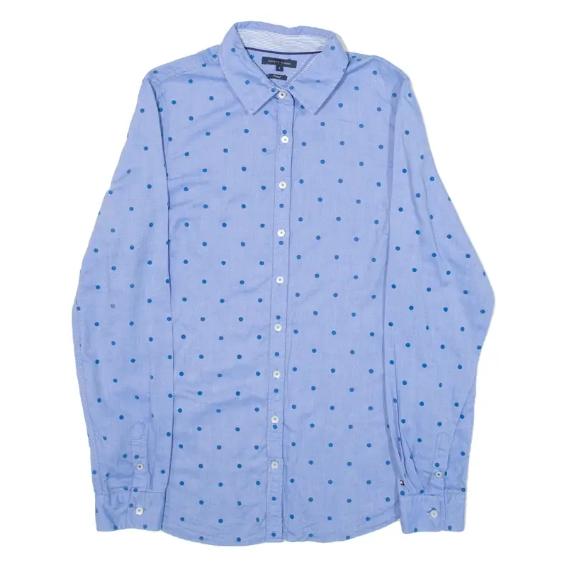 TOMMY HILFIGER Fitted Womens Shirt Blue Spotted Long Sleeve S