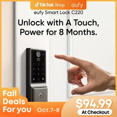 eufy Security Smart Lock C220, Fingerprint Keyless Entry Door Lock, Built-in Wi-Fi, App Remote Control, Front Door Smart Lock...