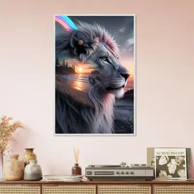 Lionhearted Elegance - Sunset Meets Power in Wall Art