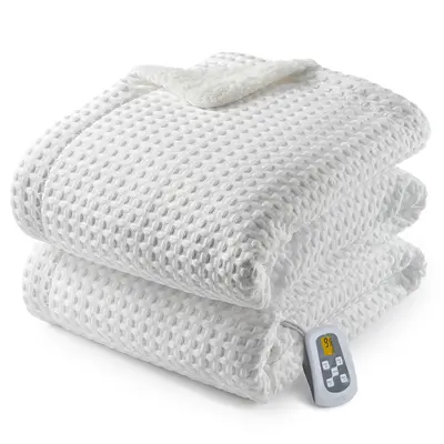 Garvee Heated Blanket Twin Size, Waffle Weave Electric Throw Blanket Fast Heating with LCD Controller, 10 Heat Levels & 1-12H...