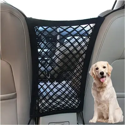 Dog Car Net Barrier Pet Barrier with Auto Safety Mesh Organizer Baby Stretchable Storage Bag Universal for Cars, SUVs -Easy I...