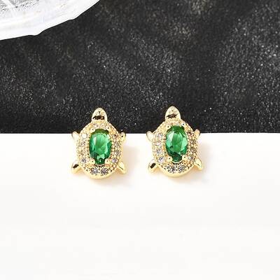 Tortoise Brass Micro Pave Cubic Zirconia Stud Earrings