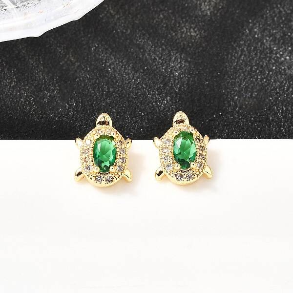 Tortoise Brass Micro Pave Cubic Zirconia Stud Earrings