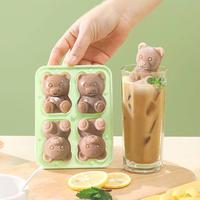 1 Count Silicone Bear Shaped Ice Cub Mold, Multi-grid Reusable Ice Cube Maker Box, Kitchen Gadget