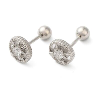 Flat Round Brass Micro Pave Clear Cubic Zirconia Cartilage Earrings
