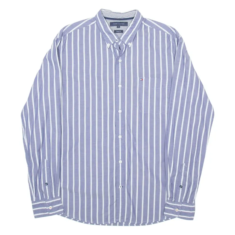 TOMMY HILFIGER Fit Mens Shirt Blue Striped Long Sleeve L