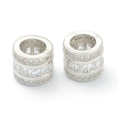 Brass Clear Cubic Zirconia European Style Beads