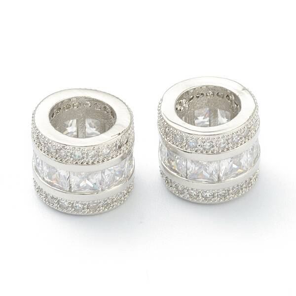 Brass Clear Cubic Zirconia European Style Beads