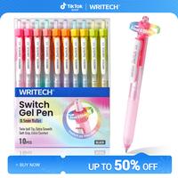 WRITECH Retractable Gel Ink Pens: 0.5mm Black-Ink Switch Between Silent and Clicky Soft Grip Fine Point Pen for Journaling Sm...