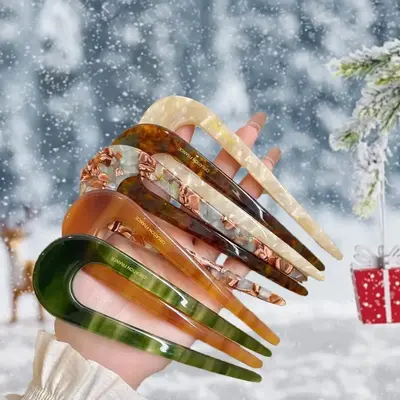 Floral Pattern U-shaped Hair Pin, 5 Counts/set Elegant Hair Accessories for Women & Girls, Minimalist Headwear Suitable for...