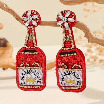Women's Beaded Stud Earrings with Beer Festival Beer Bottle Design