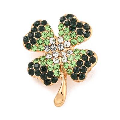 Alloy Rhinestone Clover Brooch