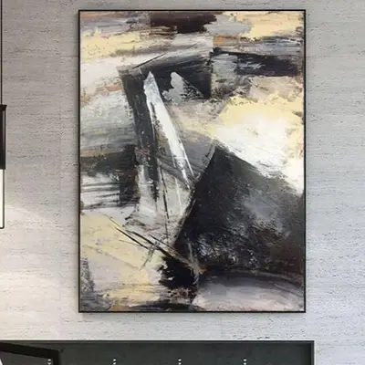 Black and Beige Minimalism Art Oversized Painting Abstract Office Decor Rich Texture | HONESTY