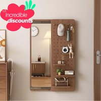 【Summer】Wall Mirror Full Length – Solid Wood Mirror with Shelf & Hooks, Rustic Wall-Mounted Mirror with Multifunctional...