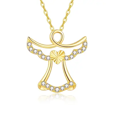 14K Gold Cubic Zirconia Angel Pendant Necklace