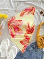 Women's Floral/ Leopard Print Asymmetrical Neck Top, Chic Boho Y2k Sleeveless Printed Top for Beach Holiday Vacation, Ladies ...