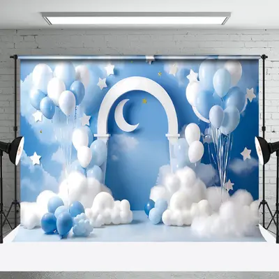 Aperturee Blue Balloons Birthday Cake Smash Photography Backdrop