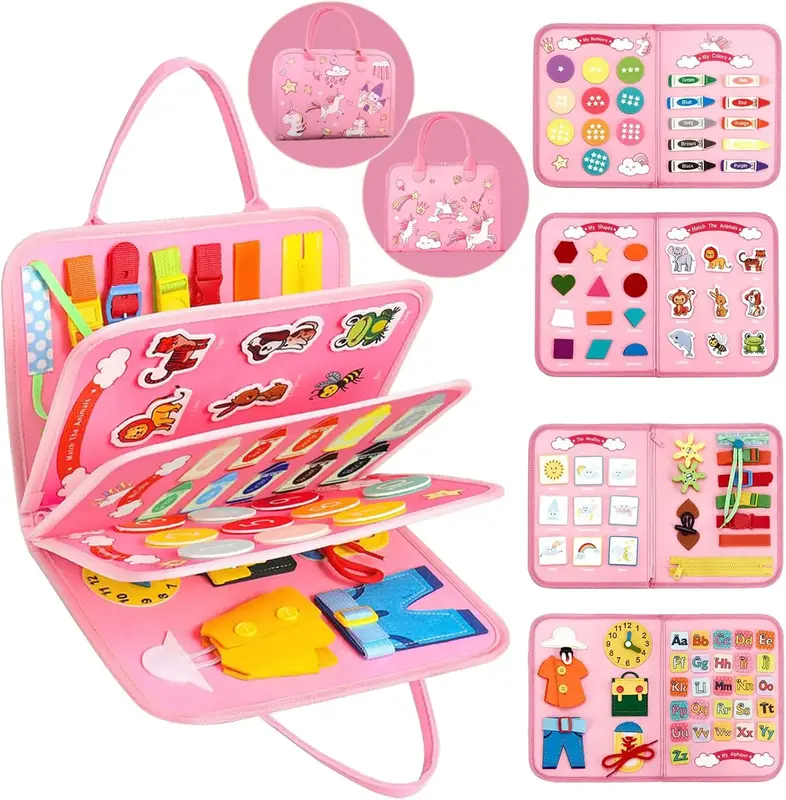 Halloween Fall Gifts Montessori Busy Book for Toddlers 1-4, Felt Sensory Activity Board with 8 Pages and Clips for Fine Motor...