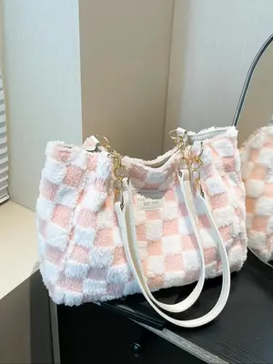 Women's Fashion Plaid Pattern Tote Bag, Large Capacity Shoulder Bag, Casual Versatile Handbag Purse for Daily Used, Casual Co...