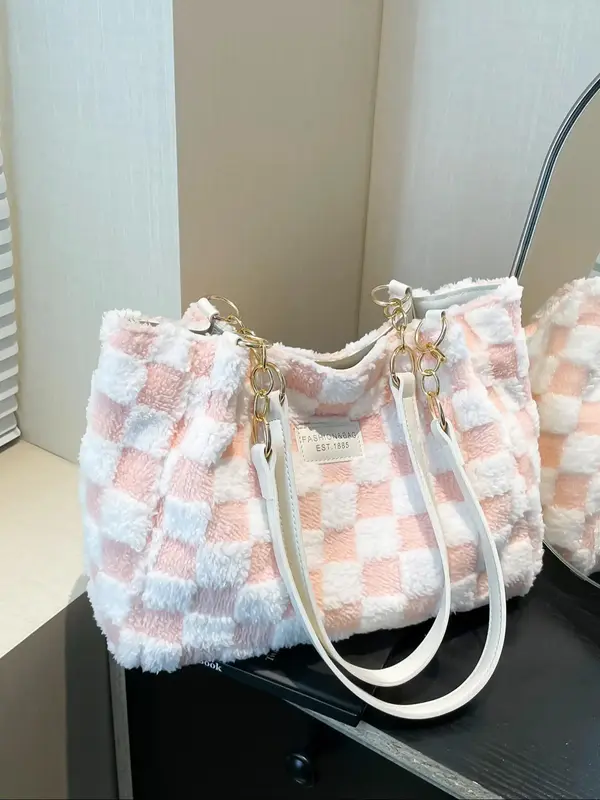 Women's Fashion Plaid Pattern Tote Bag, Large Capacity Shoulder Bag, Casual Versatile Handbag Purse for Daily Used, Casual Co...