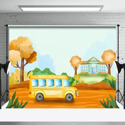 Yellow Bus Road Back To School Cake Smash Backdrop