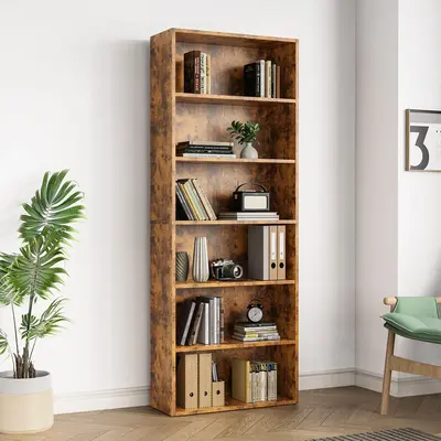 Sweet Furniture F 5/6 Shelf Bookcase Open Industrial Bookshelf Large Storage Floor Standing 53 Inch Tall Bookcase for Home Of...