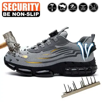 Men's Breathable Work Sneakers with Steel Toe Protection Non-Slip Safety Shoes EVA Sole Comfortable for All SeasonsMidsole Ke...