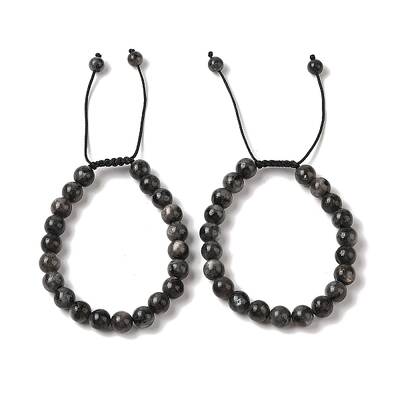 8mm Round Natural Larvikite Braided Bead Bracelets