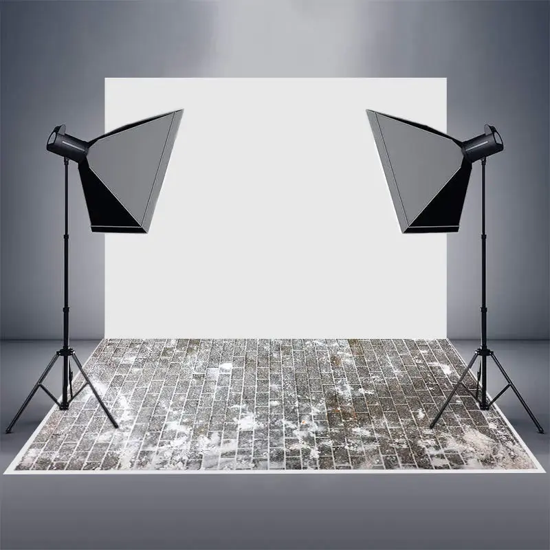 Aperturee Winter Snowy Brick Texture Rubber Floor Backdrop - Aperturee