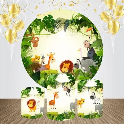Safari Grass Animals Circle Baby Shower Backdrop Kit - Aperturee