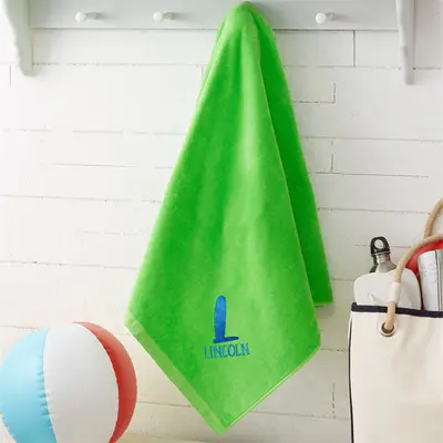 Green Embroidered Ombre Initial Beach Towel - Aperturee