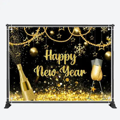 Champagne Gold Glitter Bokeh Happy New Year Backdrop - Aperturee