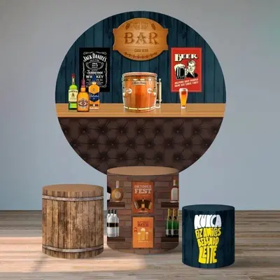 Aperturee Dark Blue Wood Backdrop Kit For Birthday Party Bar | Circle Party Backdrop | Circle Backdrops For Birthday | Round ...