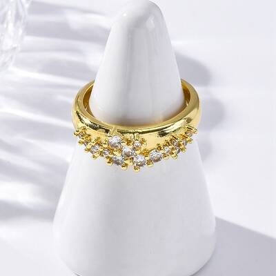 Brass Micro Pave Clear Cubic Zirconia Cuff Rings for Women