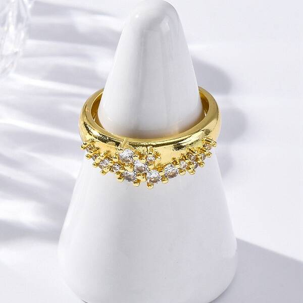 Brass Micro Pave Clear Cubic Zirconia Cuff Rings for Women
