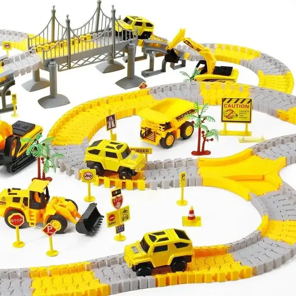 276 PCS Construction Race Track Toys for Kids Boys : Trucks, Cars, Excavator Build Creativity