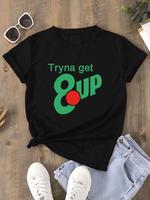 Women's Letter & Figure Print Round Neck Tee, Casual Short Sleeve Crew Neck T-shirt for Daily Wear, Ladies Clothes for All Se...