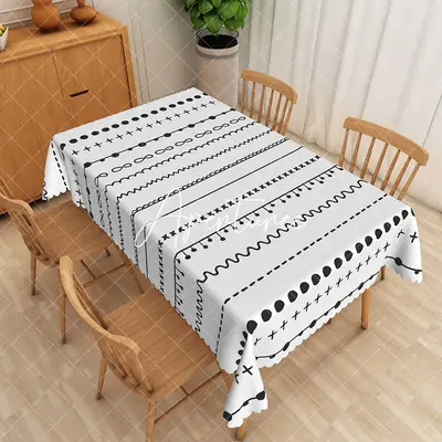 Aperturee Black Lines Dots Simple White Rectangle Tablecloth, 52 x 70 inch, 30.82 USD, rectangle tablecloths, ZJY05013-A