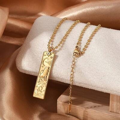 304 Stainless Steel Clear Cubic Zirconia Rectangle Constellation Pendant Necklaces for Women Men