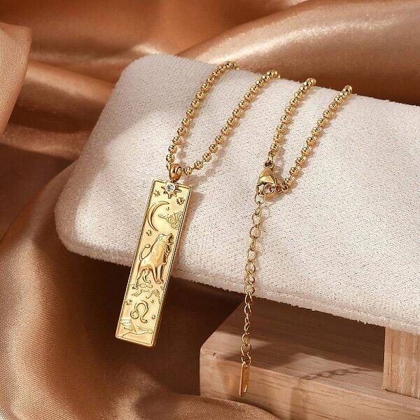 304 Stainless Steel Clear Cubic Zirconia Rectangle Constellation Pendant Necklaces for Women Men