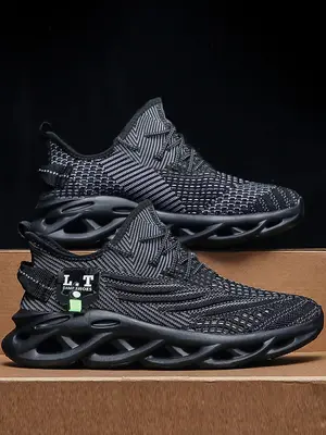 Mens Shoes, Ultra-light Textured Design Lace-up Trainers for Treadmill Wear As Gift, Workout Sneakers, Casual Twist Sole D...