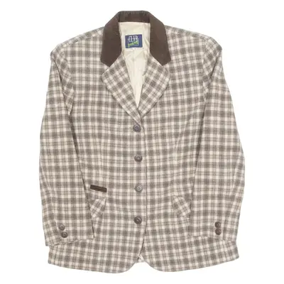 CLVR YOUNG Womens Blazer Jacket Beige Wool 90s Check M