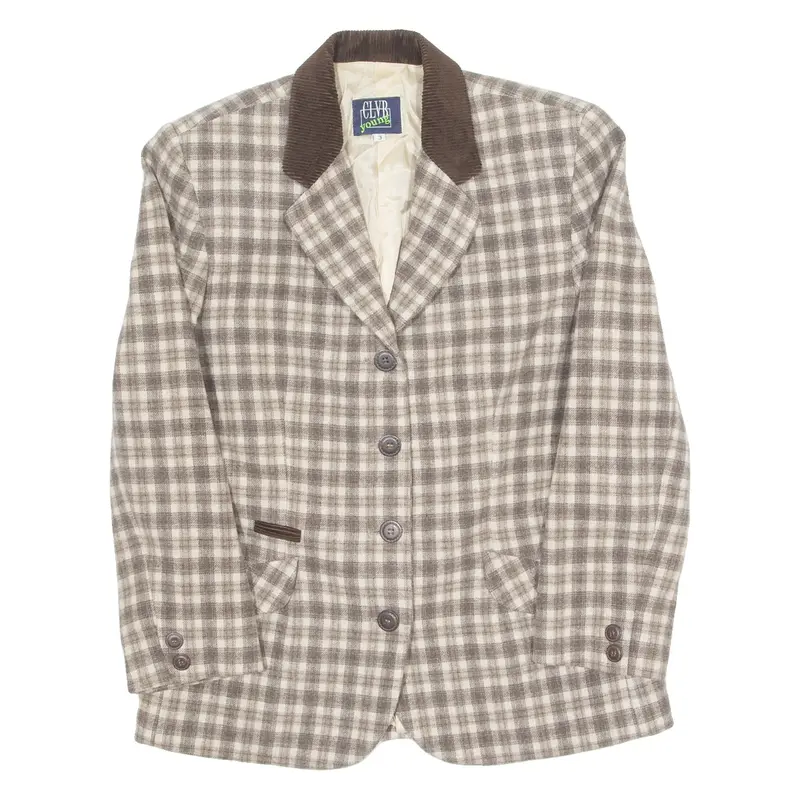CLVR YOUNG Womens Blazer Jacket Beige Wool 90s Check M